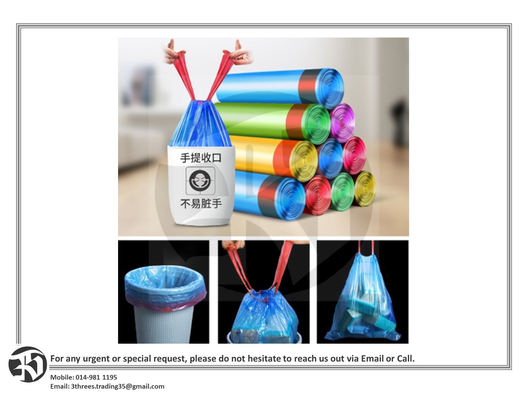 Garbage Bag Plastik sampah Auto Close Easy PULL 45cmx50cm Tie On Garbage Bags Kitchen Garbage Bags office Garbage Bags