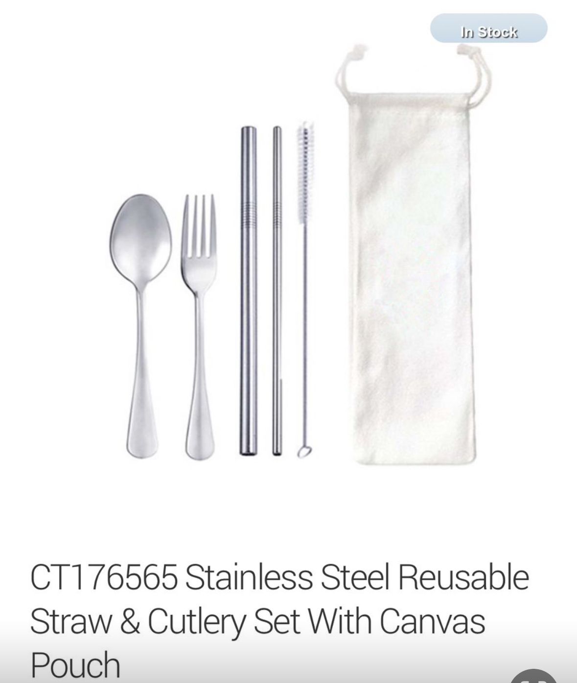 Straw & Cutlery Set With Canvas Pouch Stainless Steel (With 3 Colour Print)