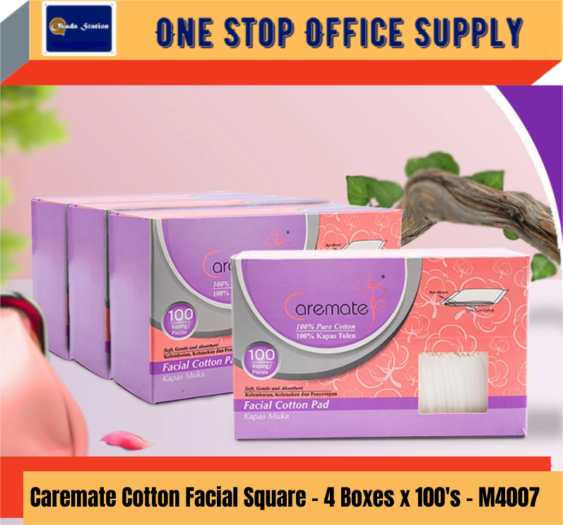 M4007 / Caremate Facial Square / 4 Boxes x 100's / COSMETIC COTTON