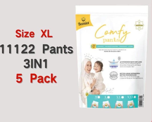 Beenies Comfy Pants / Carefy Tape Disposable Baby Diapers Trial Pack 4in1 /3in1 -  5 pack 5 pk 11122 XL pant SL-11120-11123-11130-11134-KK