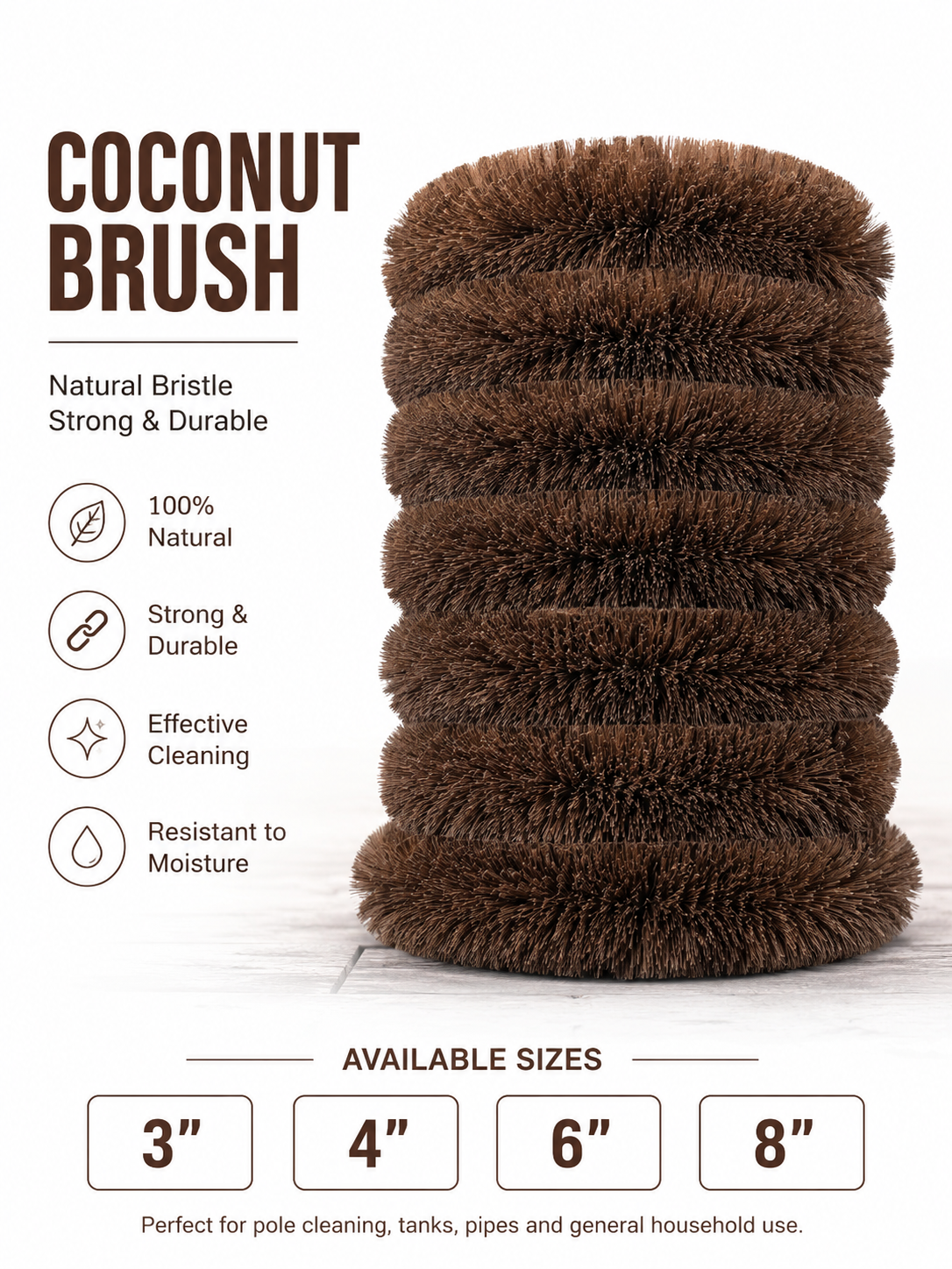 Coconut Brush (Straight Type) 6 inch x 4 meter
