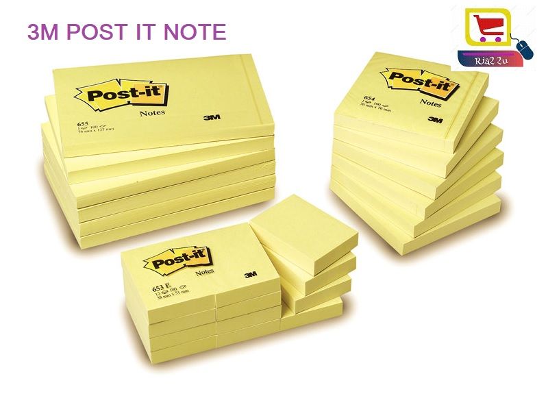 3M POST IT NOTE / sticky note / 654 RTSB (3 x 3) (1.5 x 2) (2 x 3) (3 x 5) (YELLOW)