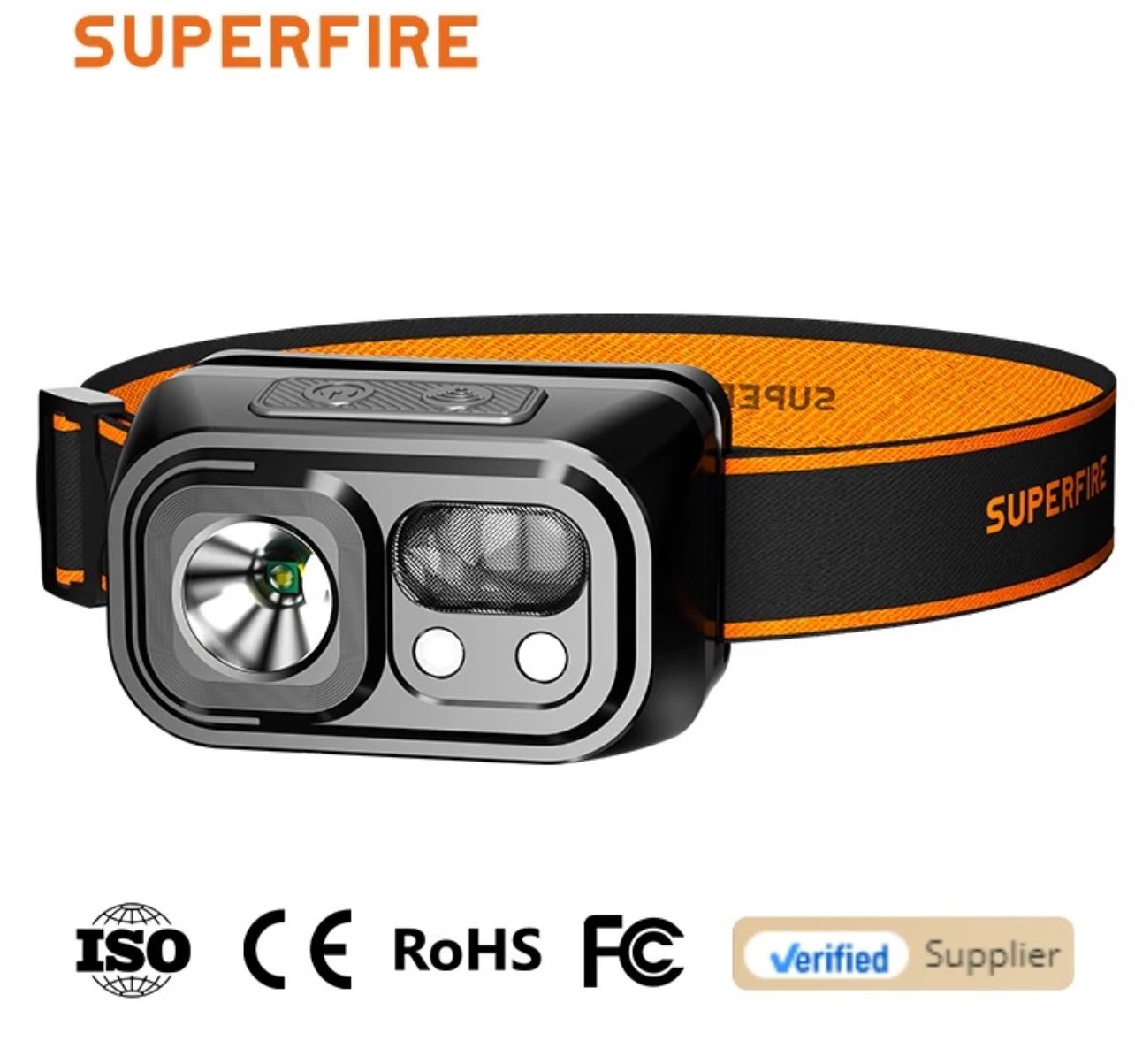Superfire LED Sensor Lampu Suluh Kepala LED Dual Light Smart Sensor Rechargeable Headlamp HL23-S