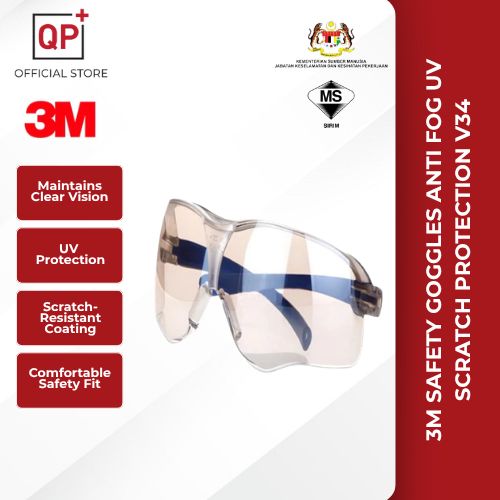 3M SAFETY GOGGLES ANTI FOG UV SCRATCH PROTECTION SAFETY EYEWEAR V34 l CERMIN MATA KESELAMATAN l 护目镜-