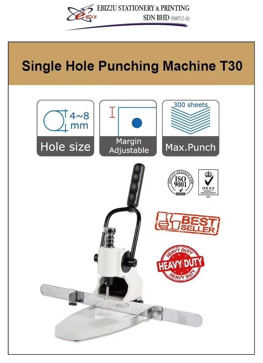 YB-T30 - 1 Hole Heavy Duty Puncher (T30) - 300 sheets (Single Hole Puncher, Heavy Duty 1 hole Punch)