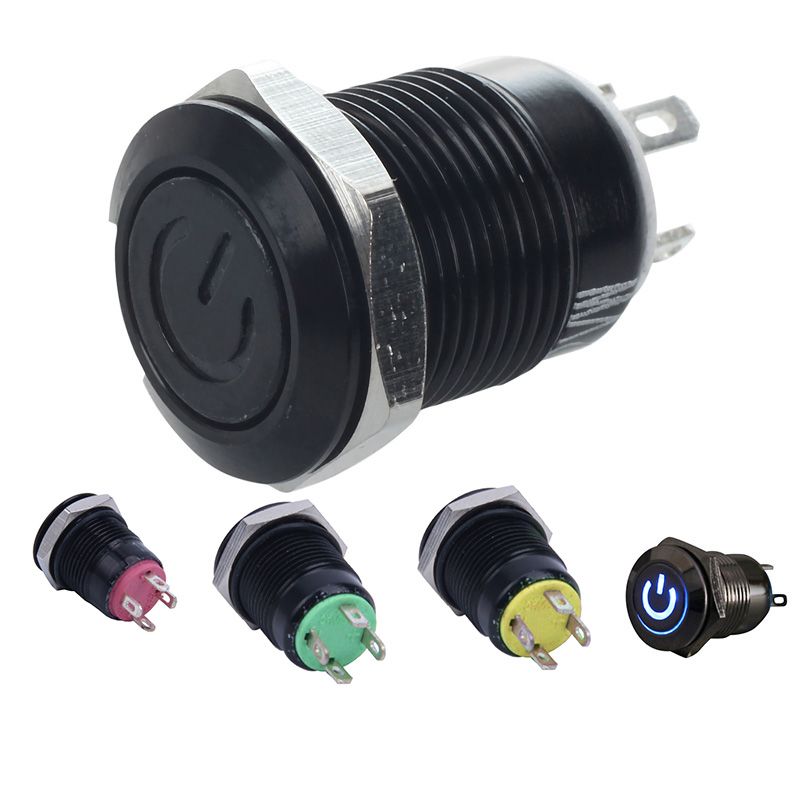 [AC DC] Black Waterproof Push Button Suis Pembuka 12mm 16mm 19mm 22mm AC DC Metal Push Switch Momentary Horn Switch