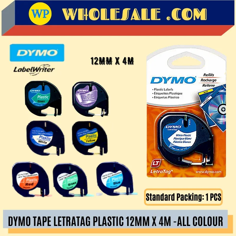DYMO TAPE LETRATAG PLASTIC 12MM X 4M - ALL COLOUR (ORIGINAL) / DYMO / LETRATAG / DYMO TAPE / DYMO
