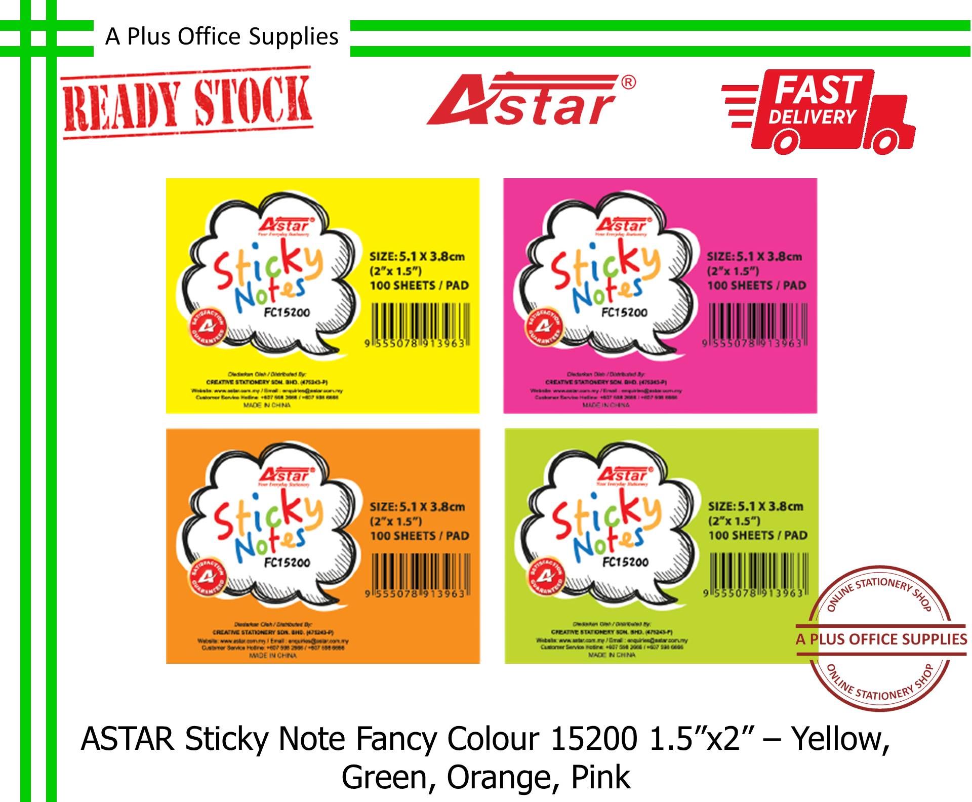 ASTAR Sticky Note FC15200 1.5"x2" / Nota Berpelekat Sendiri - Yellow, Green, Orange, Pink