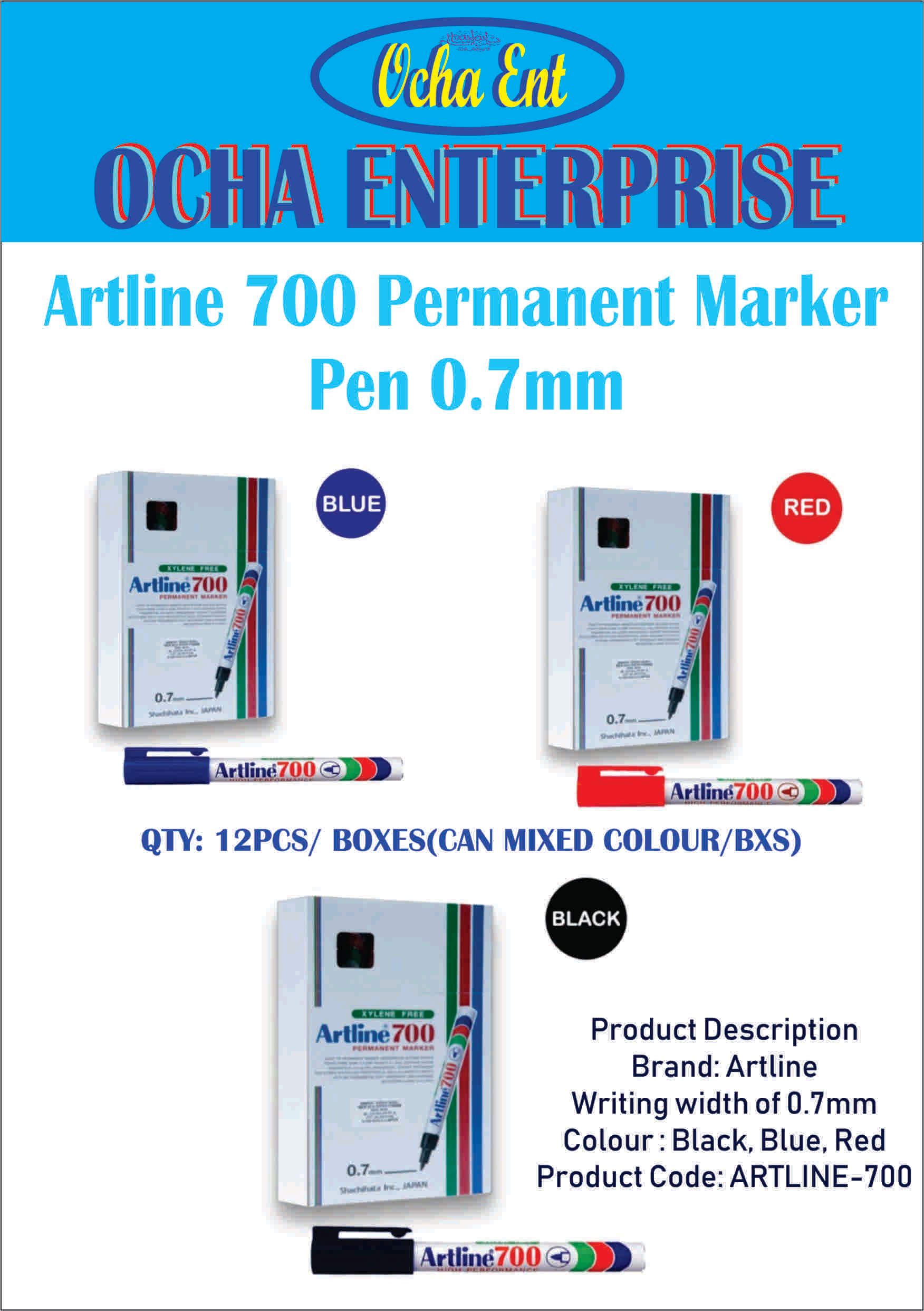 OCHA Artline 700 Permanent Marker Pen 0.7mm ( 12/ BOX)