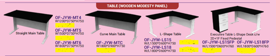 OFIS JAY SERIES TABLE (WOODEN MODESTY PANEL) / BLACK TOP / WHITE BASE