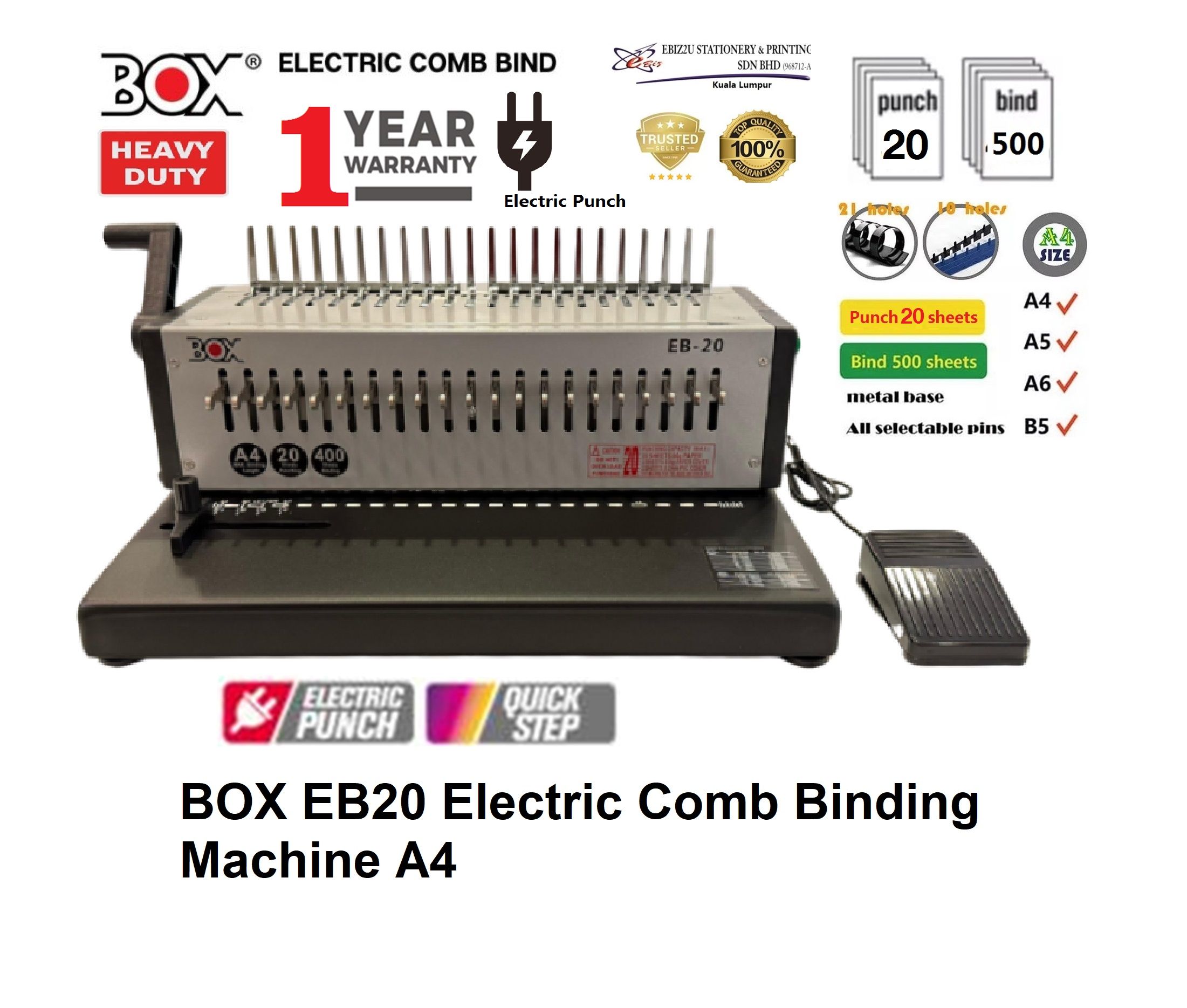 BOX Heavy Duty Electric Binding Machine EB20 (20sheets) electric binding machine, heavy duty binding machine, electric Comb binding machine best binding machine, electric binder, electric comb