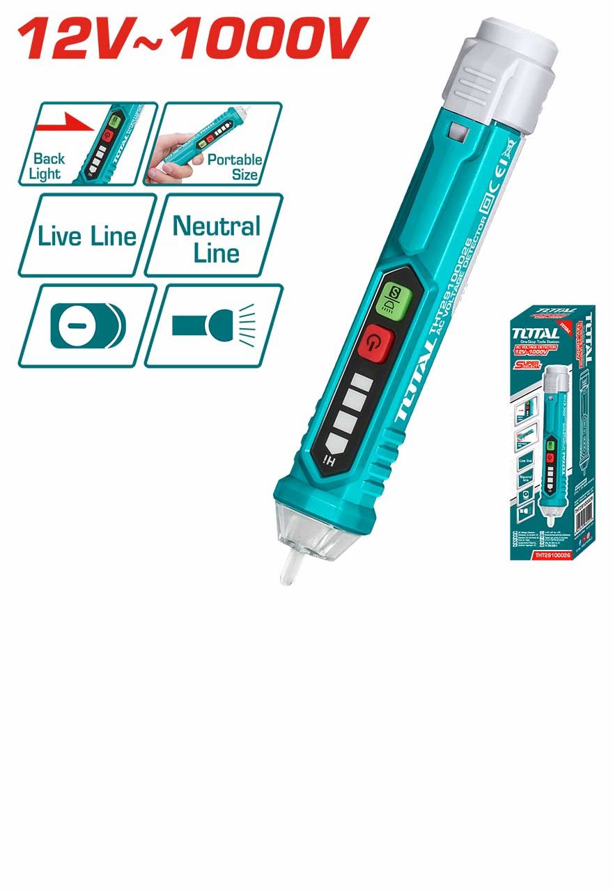 TOTAL NON-CONTACT AC VOLTAGE DETECTOR (12V ~ 1000V) LED LIGHT + SOUND INDICATORS FREE 2 PCS AAA BATTERY - THT29100026
