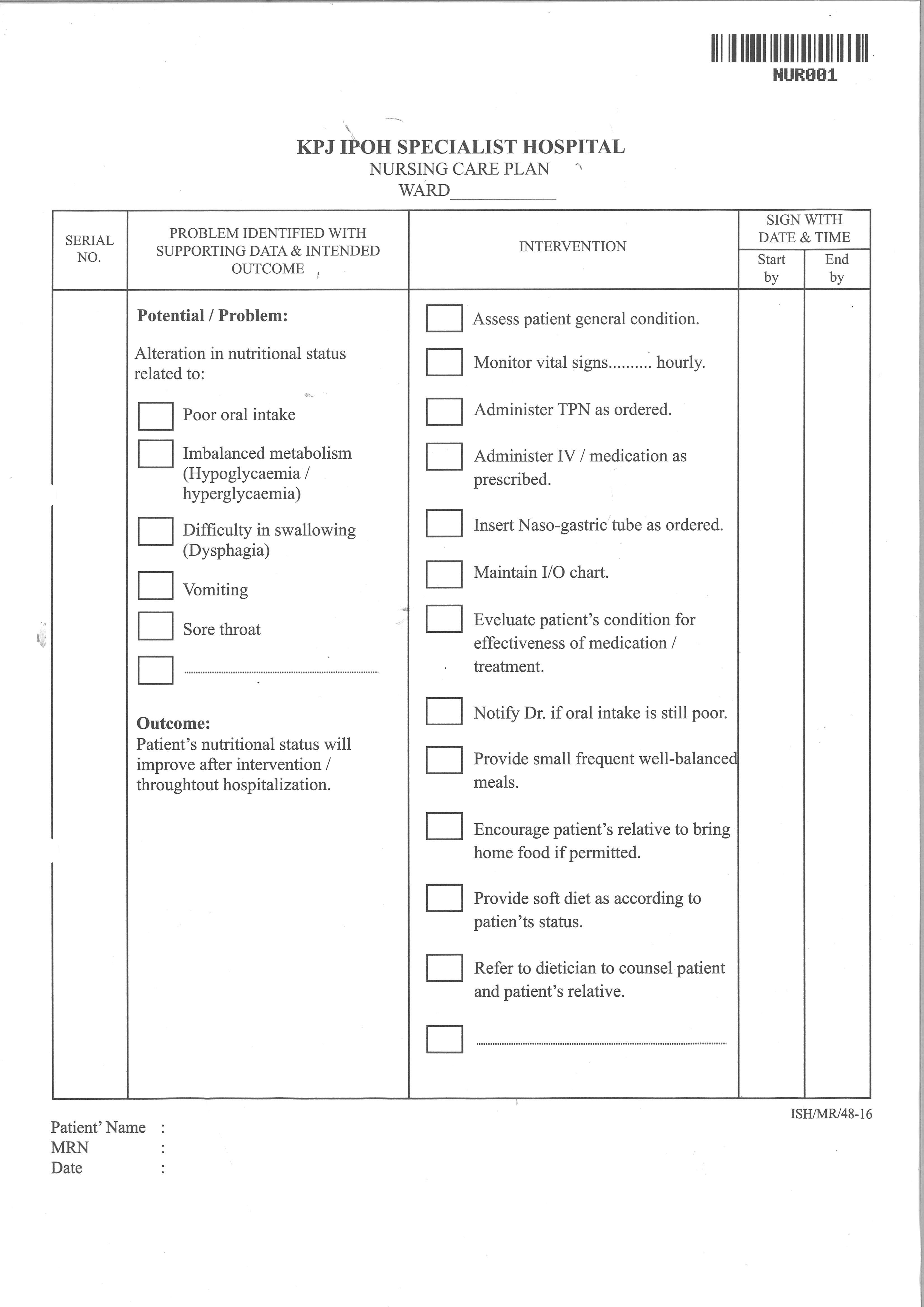 NURSING CARE PLAN WARD