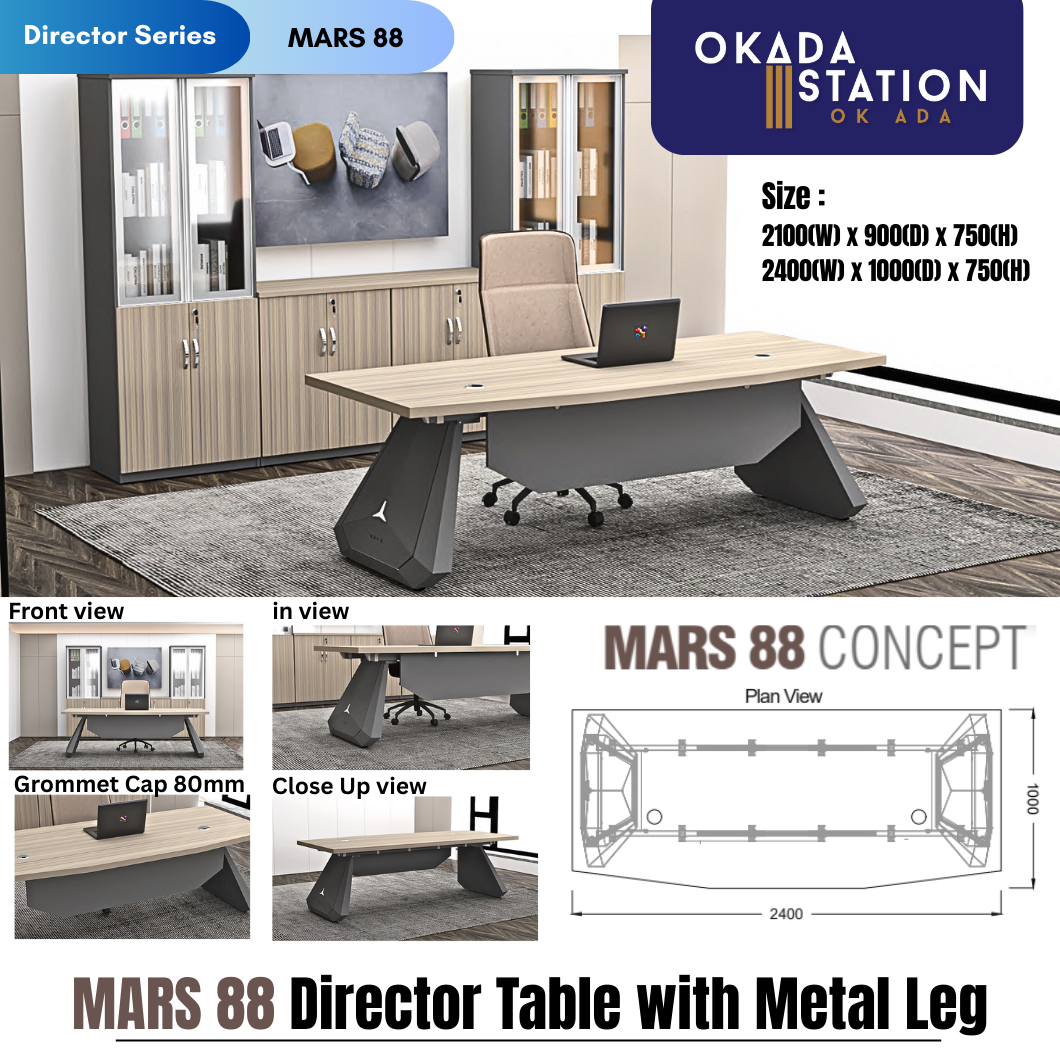 FOX(MATRIX SYSTEM) MARS 88 DIRECTOR TABLE WITH METAL LEG - TABLE ONLY & COMBO SET / FOX / MATRIX SYSTEM / MARS 88-2100 / MARS 88-2400 / TABLE ONLY / TABLE WITH CABINET FULL SET / OFFICE TABLE / DIRECTOR TABLE / MEJA PEJABAT / MEJA JADUAL PENGARAH / 2