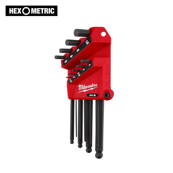 Milwaukee 48-22-2186 9-Key L-Style Ball End Hex Key Set - Metric