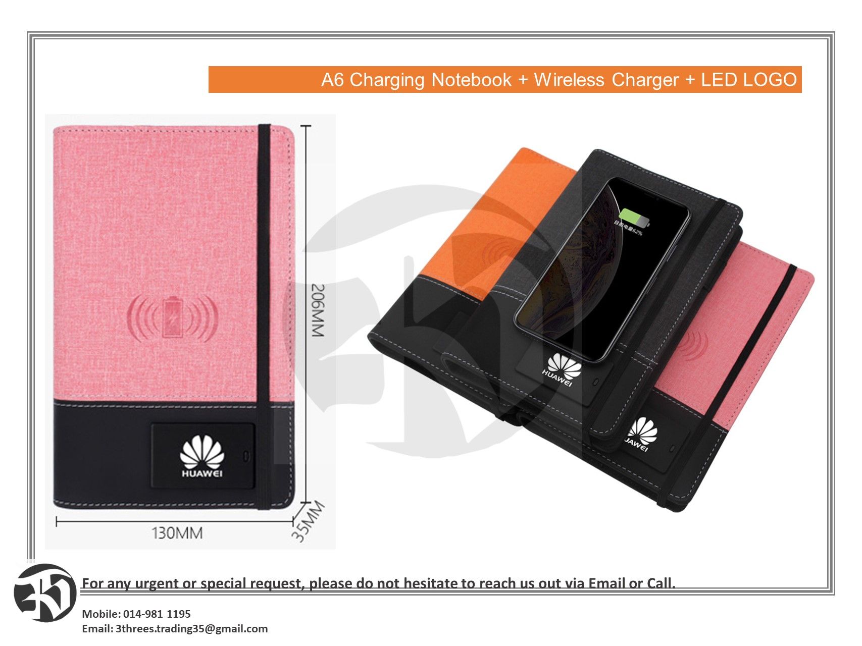 A6 Charging Notebook( Wireless Charger) WITH LED LOGO