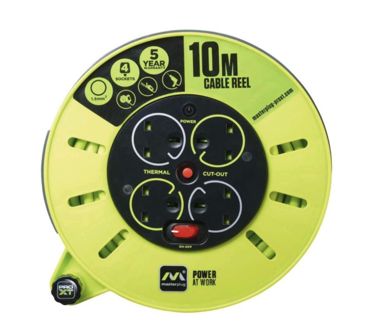 Power Masterplug Pro-XT CMU10134SL-PX Four Socket Medium Cassette Cable Reel Extension Lead