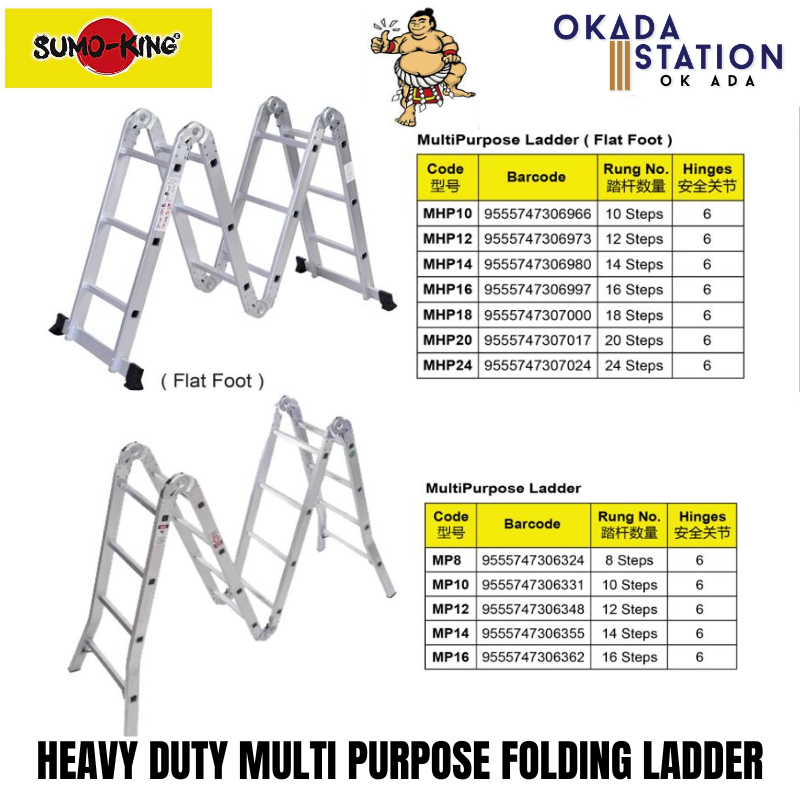 Sumo-King Heavy Duty Multi Purpose Folding Ladder 12 STEP (MP12) / Ladder Foldable / Heavy Duty / Tangga Aluminium / Ladder Double Sided / Ladder Folding