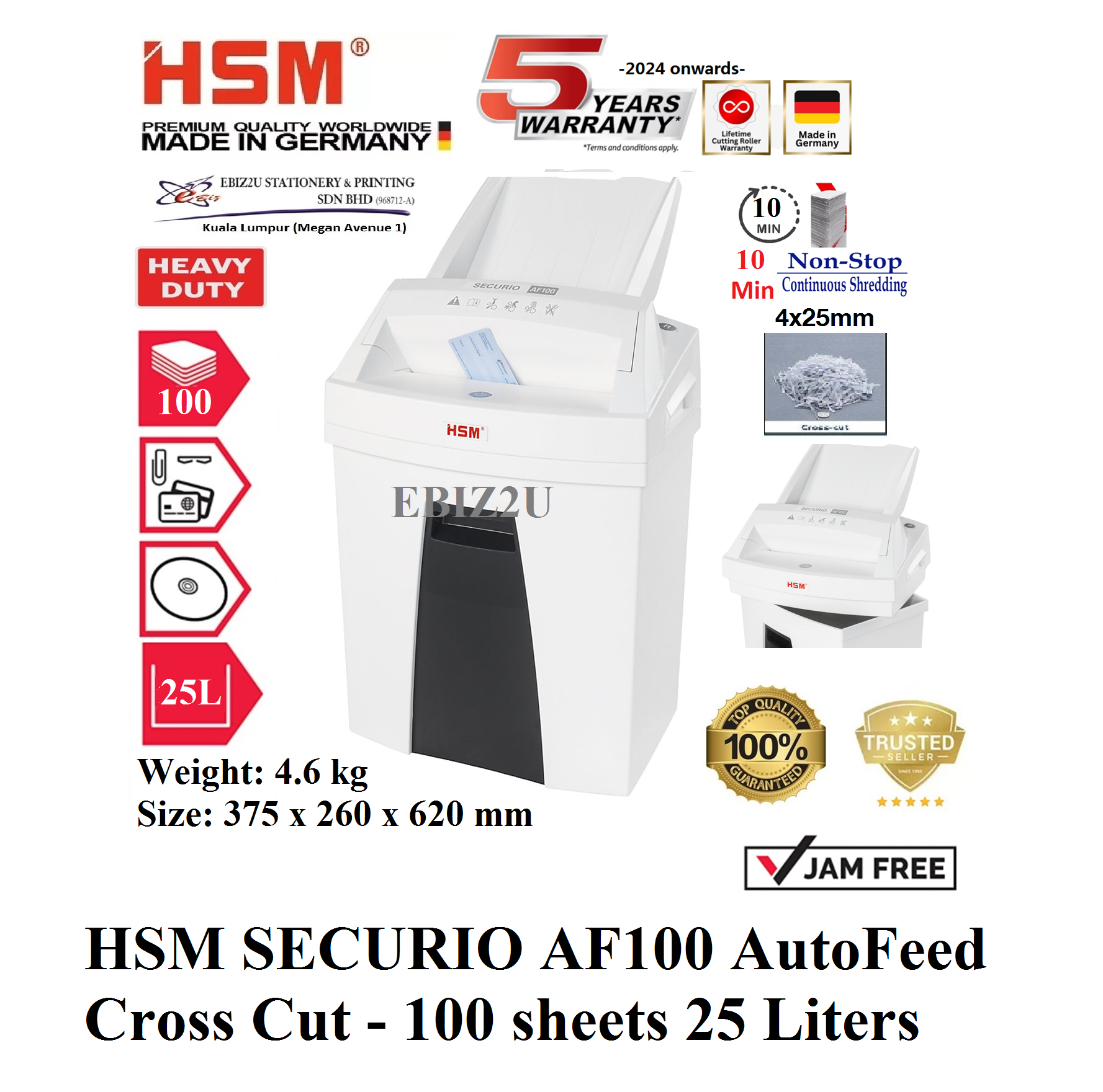 HSM SECURIO AF100 C AutoFeed Cross Cut Shredder -100 sheets 25 Liters ( AF100C, Cross Cut, mesin perincih kertas, Mesin Penghancur Kertas)