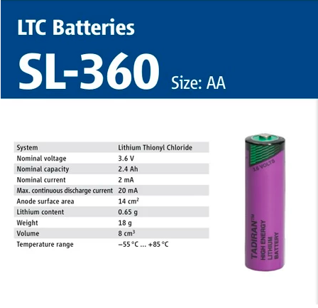 TADIRAN Type AA SL-360 SL360 Lithium Chloride battery 3.6V