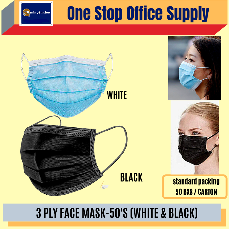 FACE MASK 3 PLY-50'S/WHITE/BLACK/FACE MASK/3 PLY/FACE MASK