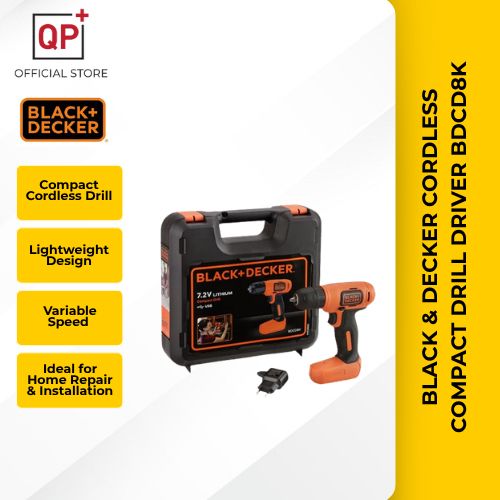 BLACK & DECKER CORDLESS COMPACT DRILL DRIVER BDCD8K 7.2V & USB CHARGING & ACCESSORIES l GERUDI l 电钻-DRILL DRIVER
