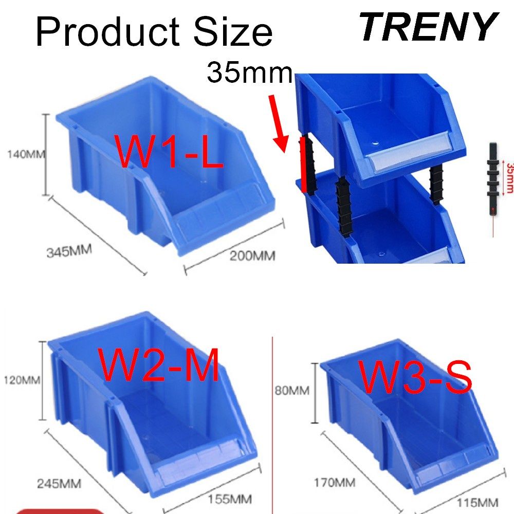 TRENY Stackable Plastic Tool Parts Container Box Shelf