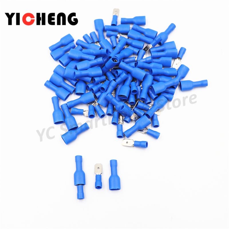 50pcs connection terminal cold-pressed terminal block terminals for wire cable crimping kit wire connector FDFD MDD (Blue)