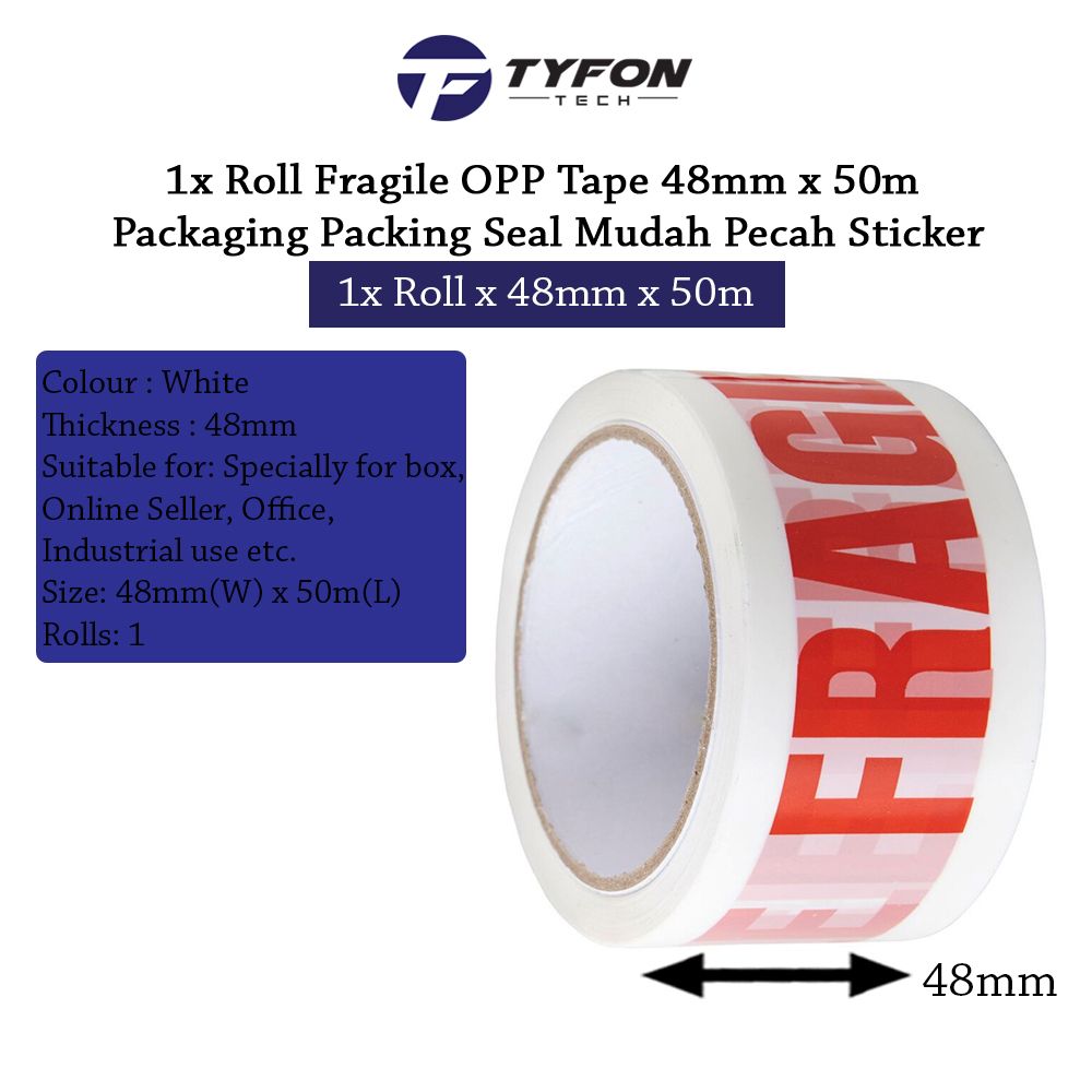 1x Roll Fragile OPP Tape 48mm x 50m Packaging Packing Seal Mudah Pecah Sticker