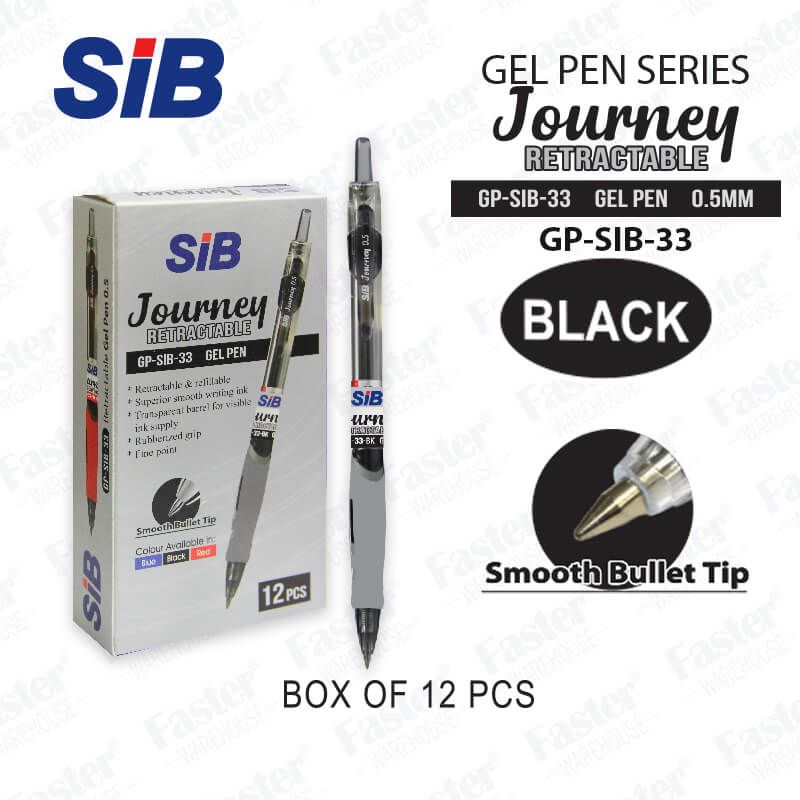 SIB JOURNEY RECTRACTABLE GEL PEN 0.5 BLACK 12PCS/BOX