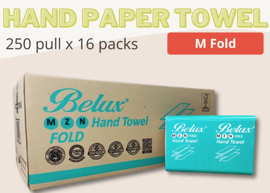 BELUX M FOLD HAND PAPER TOWEL JUNIOR 1PLY 250 SHEETS - 16PACK/CARTON