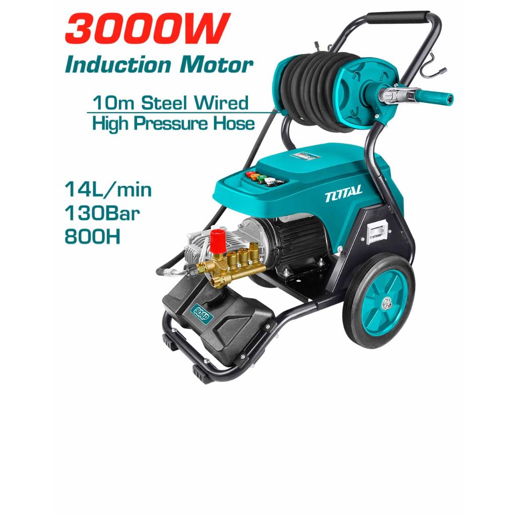 TOTAL TGT11276 HIGH PRESSURE WASHER 3000W (LIFE EXPECTANCY IS AROUND 800 HOURS. COPPER WIRE INDUCTION MOTOR.)