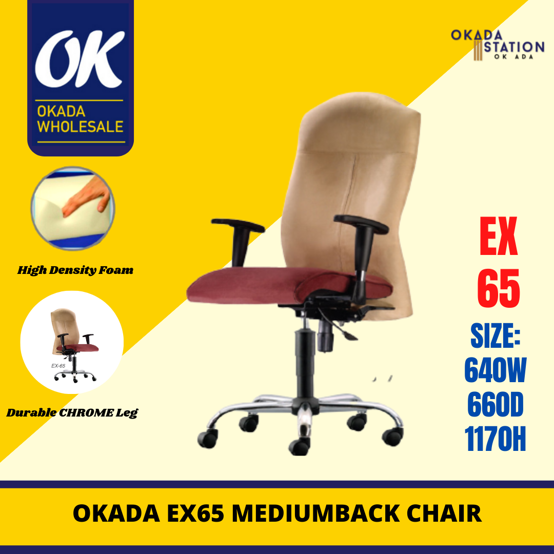 Dahlia EX-65 ERGONOMIC EXECUTIVE MEDIUM BACK CHAIR (CHROME LEG) - PU LEATHER / Dahlia / MEDIUM BACK CHAIR / OFFICE CHAIR / ERGONOMIC OFFICE CHAIR / ERGONOMIC PU LEATHER CHAIR / PU LEATHER CHAIR / EX-65 / CHAIR