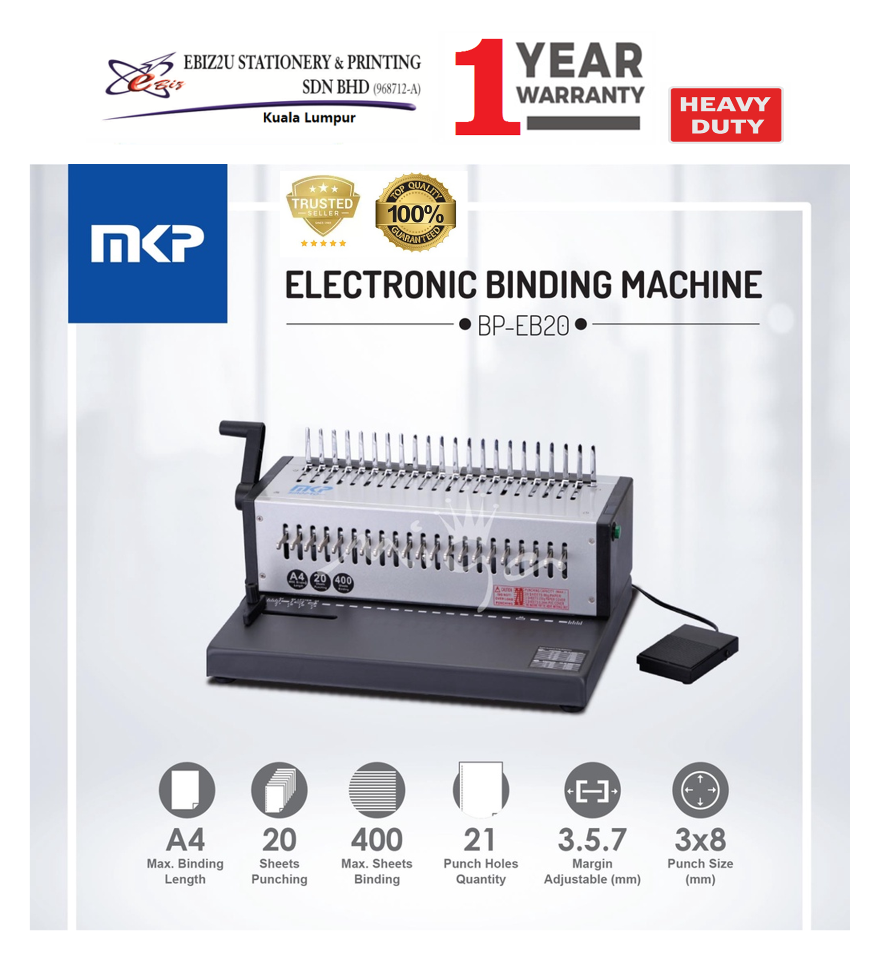 MKP Heavy Duty Electric Comb Binding Machine BP-EB20 (20 sheets) electric binding machine, heavy duty binding machine, electric Comb binding machine best binding machine, electric binder, electric comb