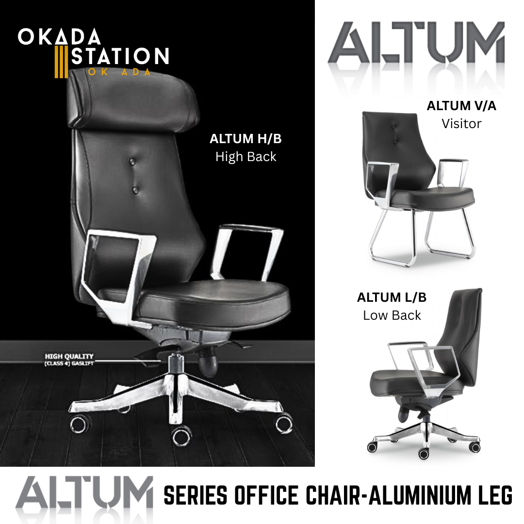 ALTUM ERGONOMIC OFFICE CHAIR - ALL SIZE / CHROME SERIES / OFFICE CONFERENCE CHAIR / OFFICE SWIVEL CHAIR / ERGONOMIC CHAIR / EXECUTIVE CHAIR / DIRECTOR CHAIR / OFFICE CHAIR / CHAIR / ALUMINIUM BASE / FABRIC / PU LEATHER / ALTUM