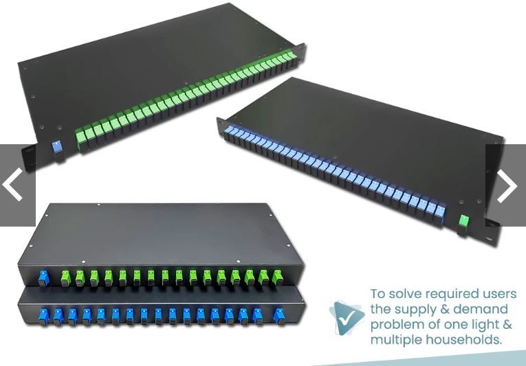 1 Split To 16 / 32 Rack Mount Metal Box Fiber Optic PLC Splitter With SC-UPC/APC & SC-UPC/UPC Connector