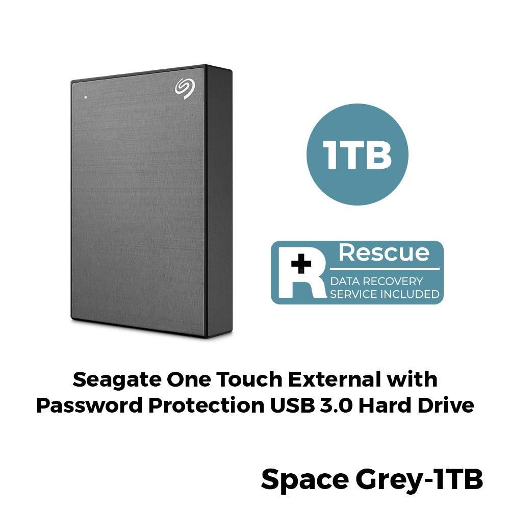 SEAGATE ONE TOUCH EXTERNAL HDD WITH PASSWORD PROTECTION - USB 3.0 FOR WINDOWS AND MAC / HARD DRIVE (SPACE GREY-1TB)