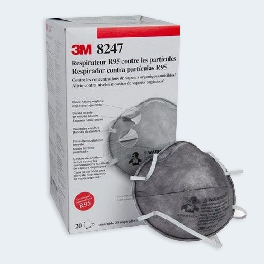 [DOSH/SIRIM CERTIFIED] 3M鈩�Particulate Respirator 8247, R95 with Nuisance Level Organic Vapor, (20 Pcs/Box)
