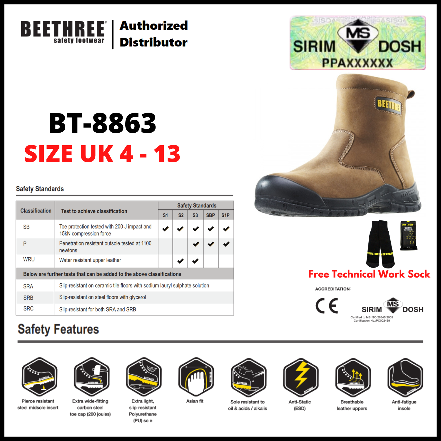 BEETHREE SAFETY FOOTWEAR BT-8863 8.0-inch Lace-Up Ankle Boots
