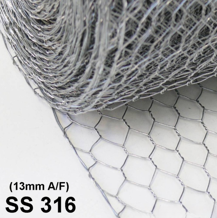 STAINLESS STEEL CHICKEN WIRE MESH SS316 TWISTED HEXAGONAL WIRE MESH BIRD PIGEON PROTECTION 316 NETTING 13MM 25MM G24