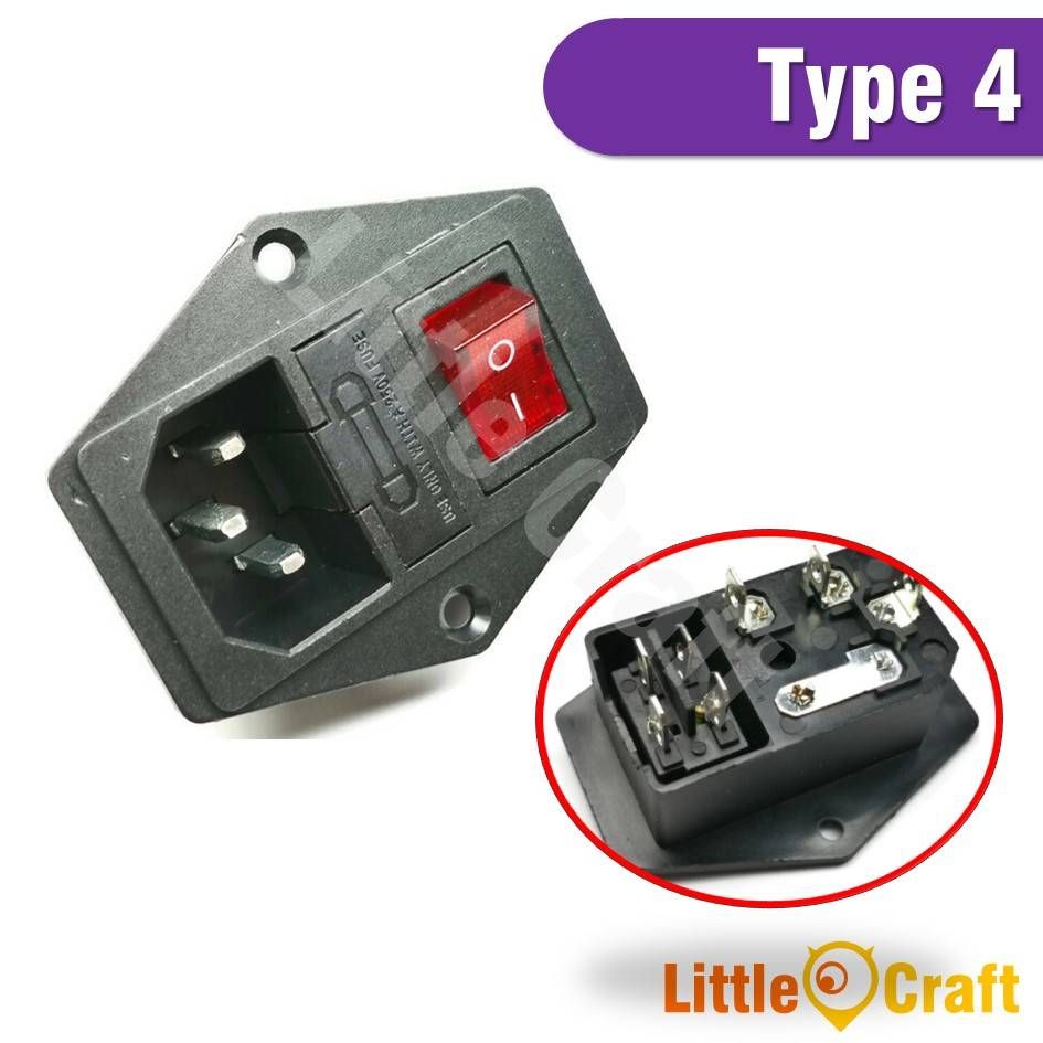Computer Male Power Cord Socket AC 250V With Fuse Clip Panel Mount (Type 4)