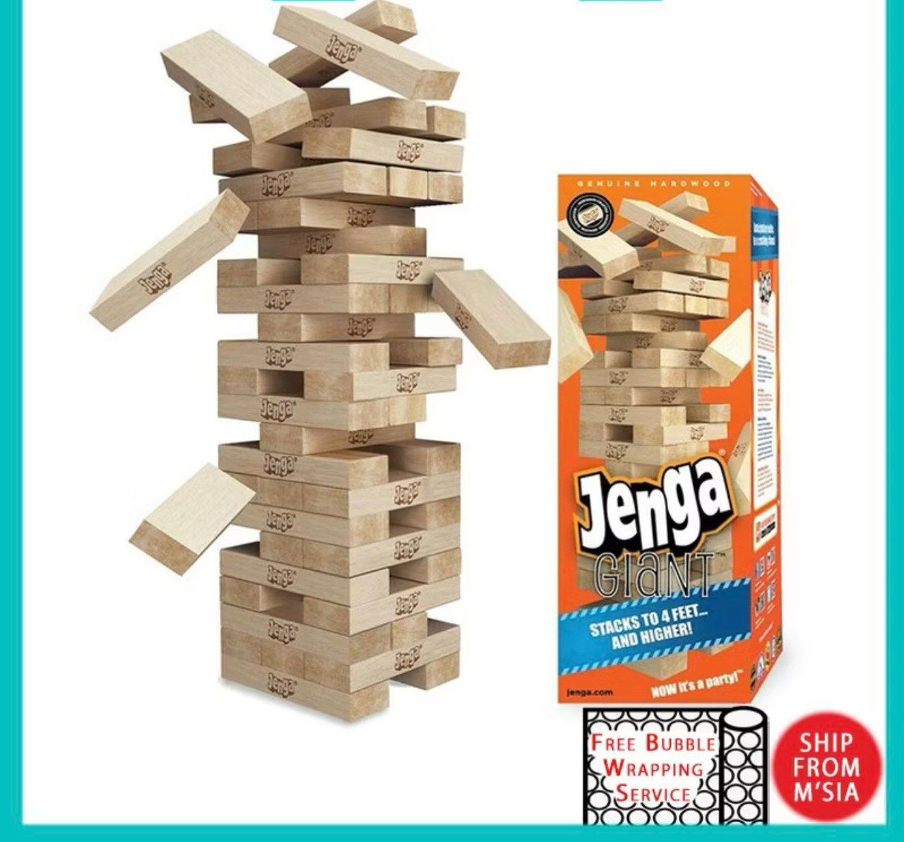 Jenga GIANT Genuine Hardwood Game Stacks to 4+ feet