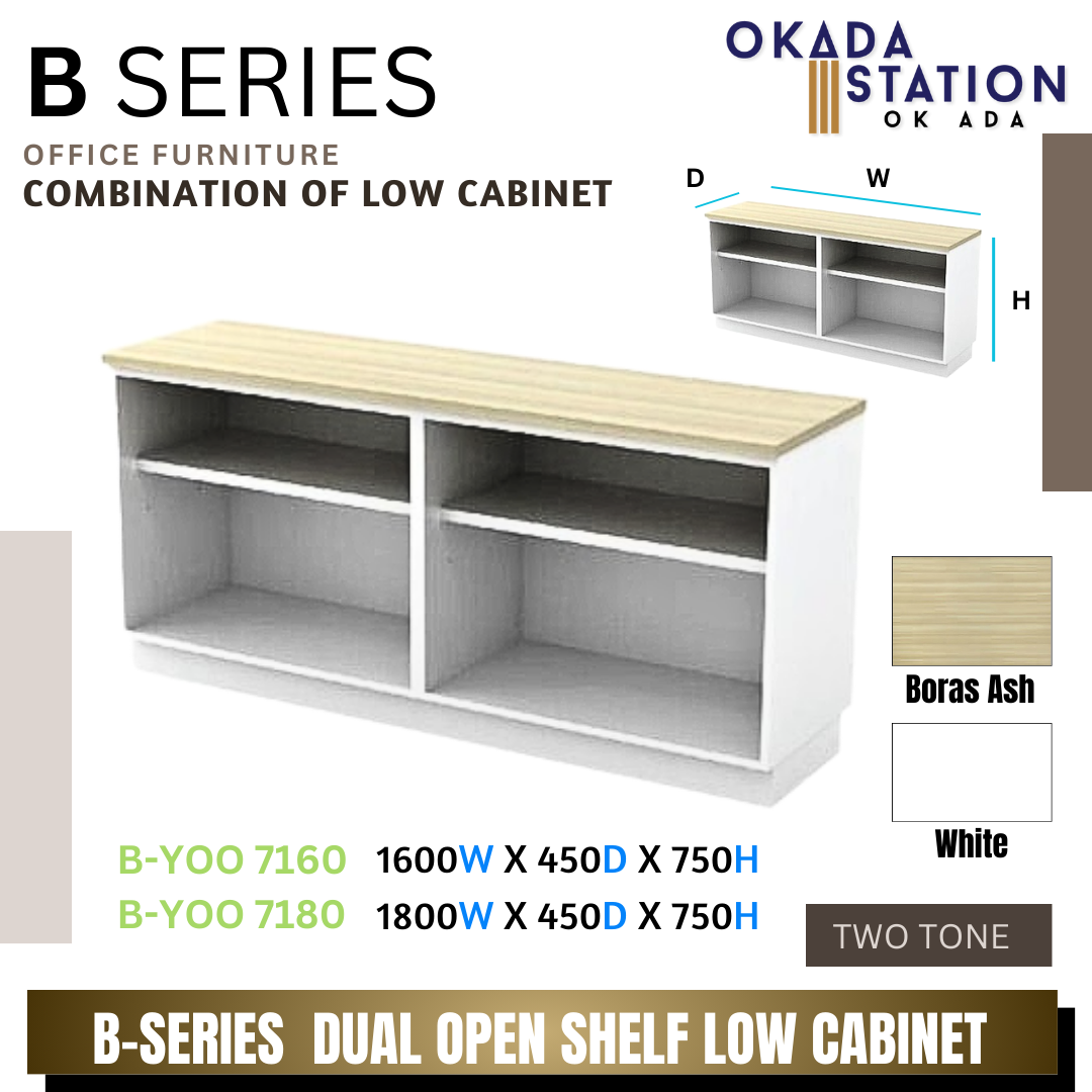 B SERIES DUAL OPEN SHELF LOW CABINET- (B-YOO 7160) (B-YOO 7180) / B SERIES / WOODEN LOW CABINET / COMBINATION LOW CABINET / LOW CABINET / DUAL OPEN SHELF CABINET / OPEN SHELF CABINET ./ CABINET