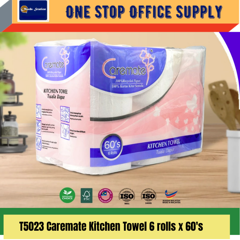 T5023 / Caremate Kitchen Towel / 60's x 6 Rolls / Quick Absorbent Cleaning Daily Use / Tisu Dapur Lebih Jimat