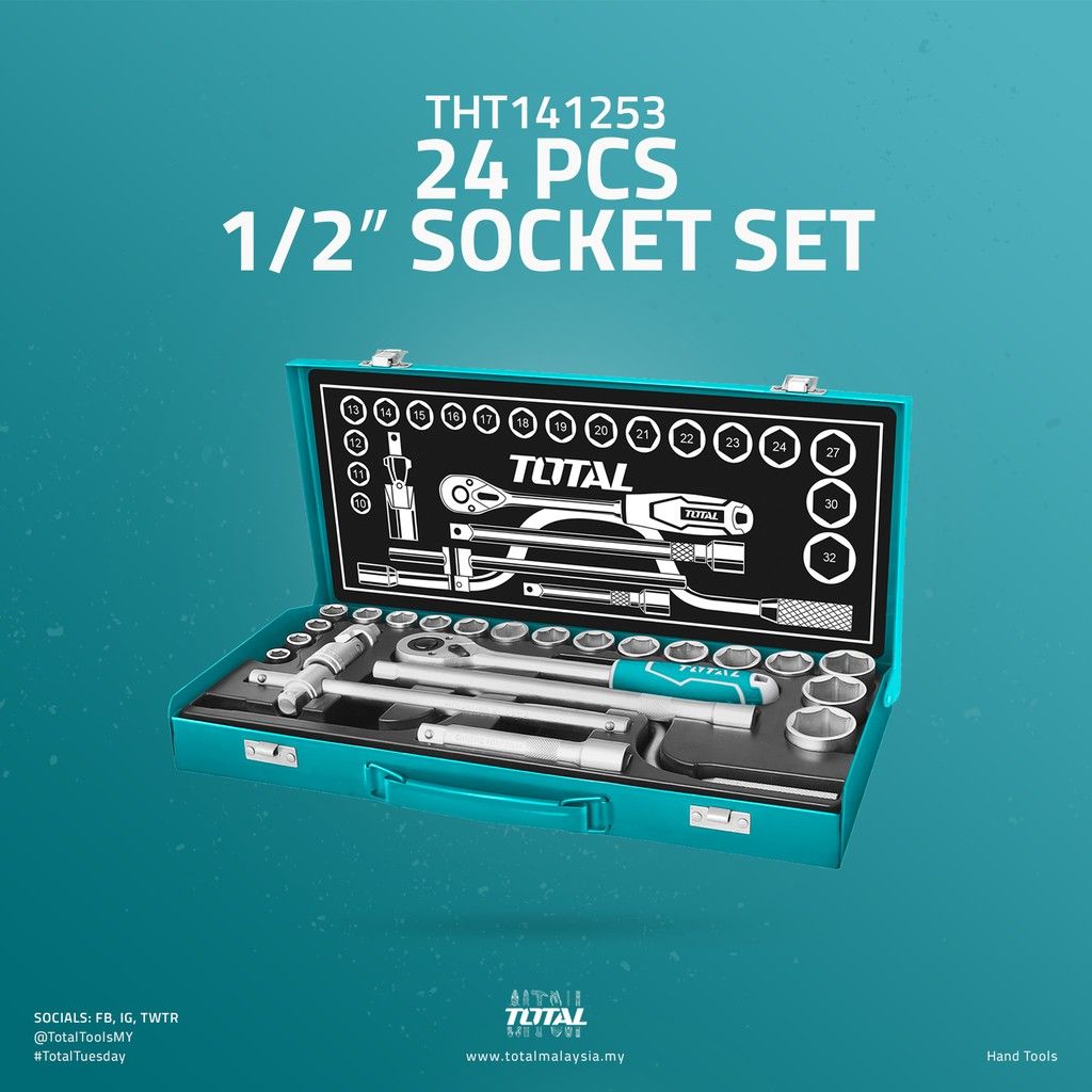TOTAL SOCKET SET (10MM-32MM/1/2"/24 PCS) THT141253