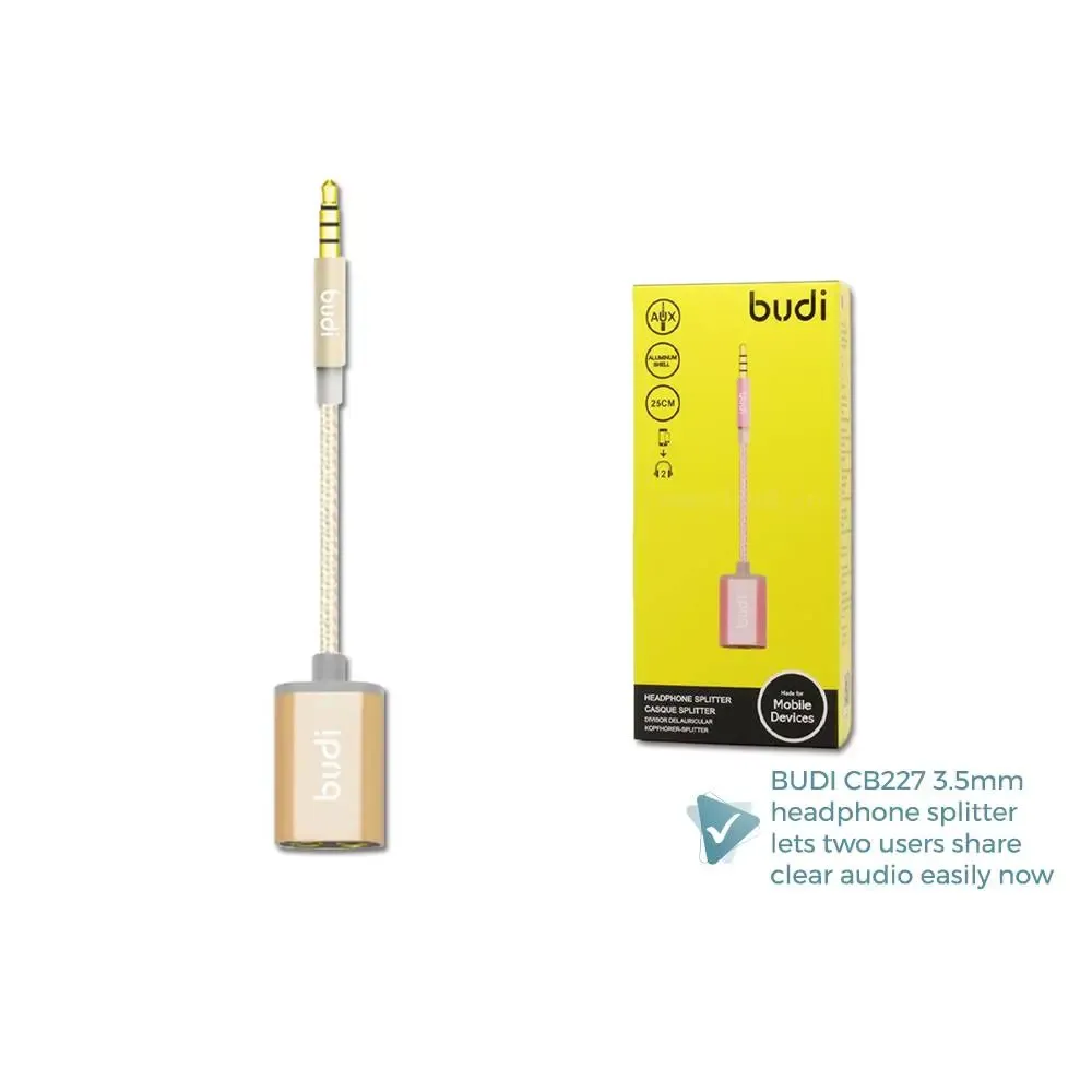 Budi 25cm Headphone Microphone Stereo Audio Splitter Adapter Cable (CB227)