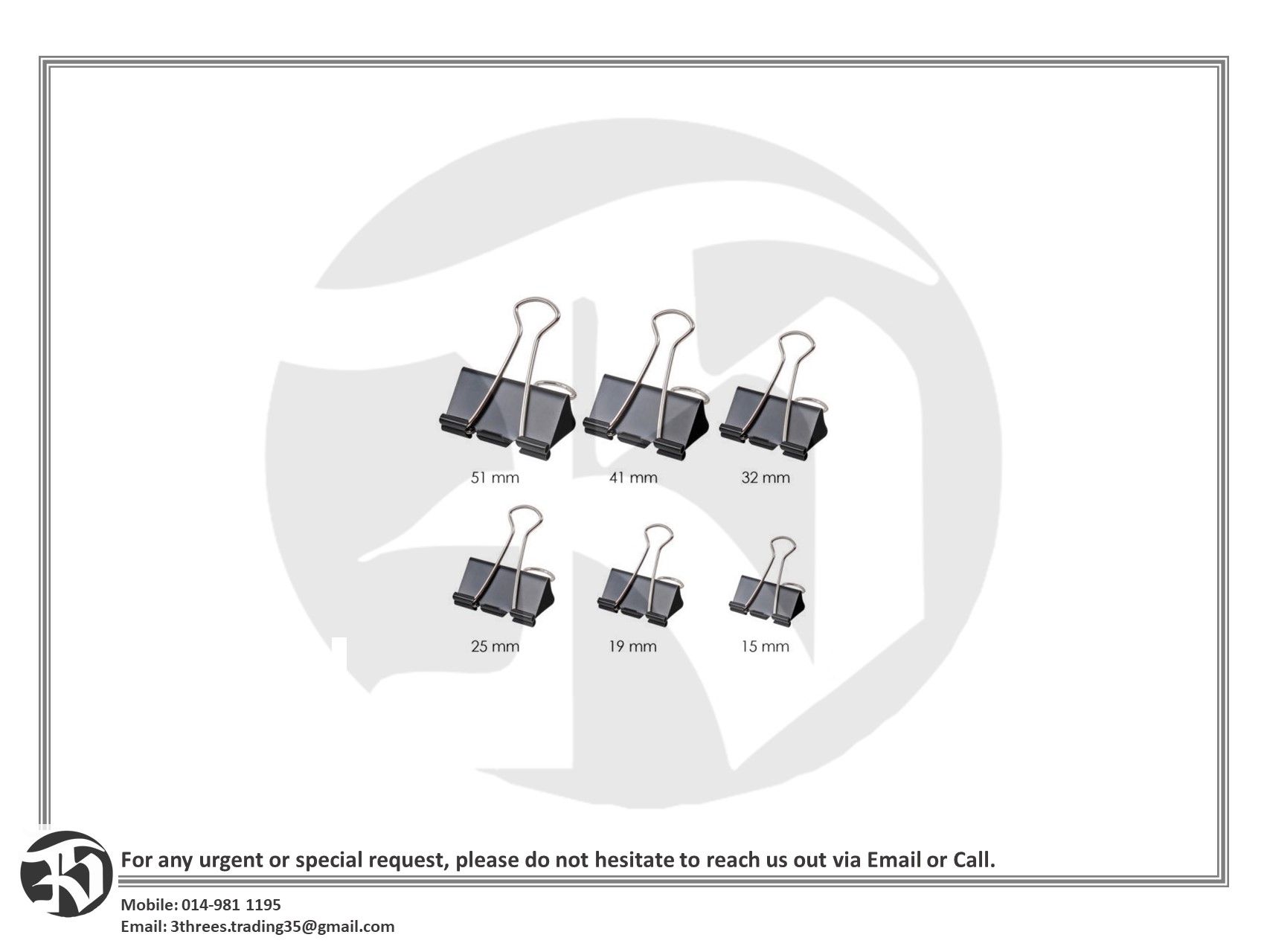 Binder Clip/Black Paper Clip (15mm - 60mm)