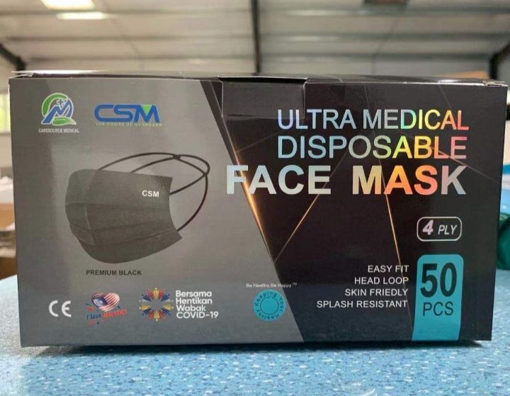 OcHa Premium 4Ply Ultra Medical Face mask Black Headloop- Free Delivery Malaysia