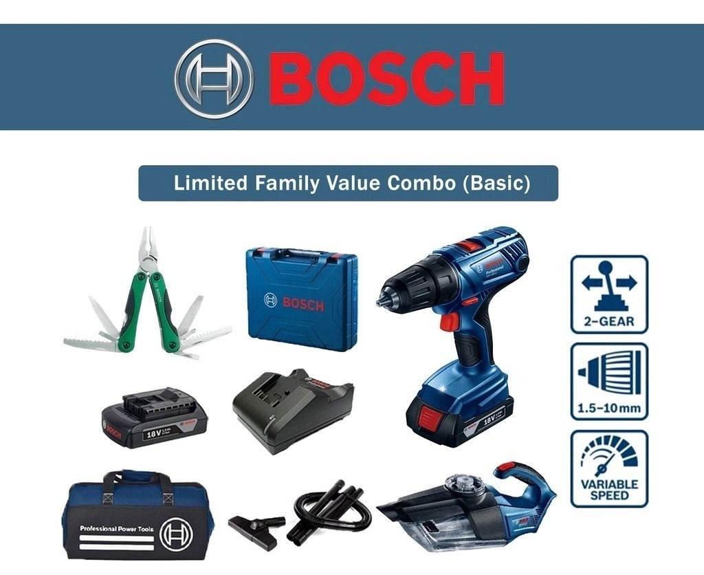 BOSCH Limited Value Combo (Basic) GSR 180-LI Cordless Drill + GAS 18V-1 Cordless Vacuum Cleaner Bosch Combo