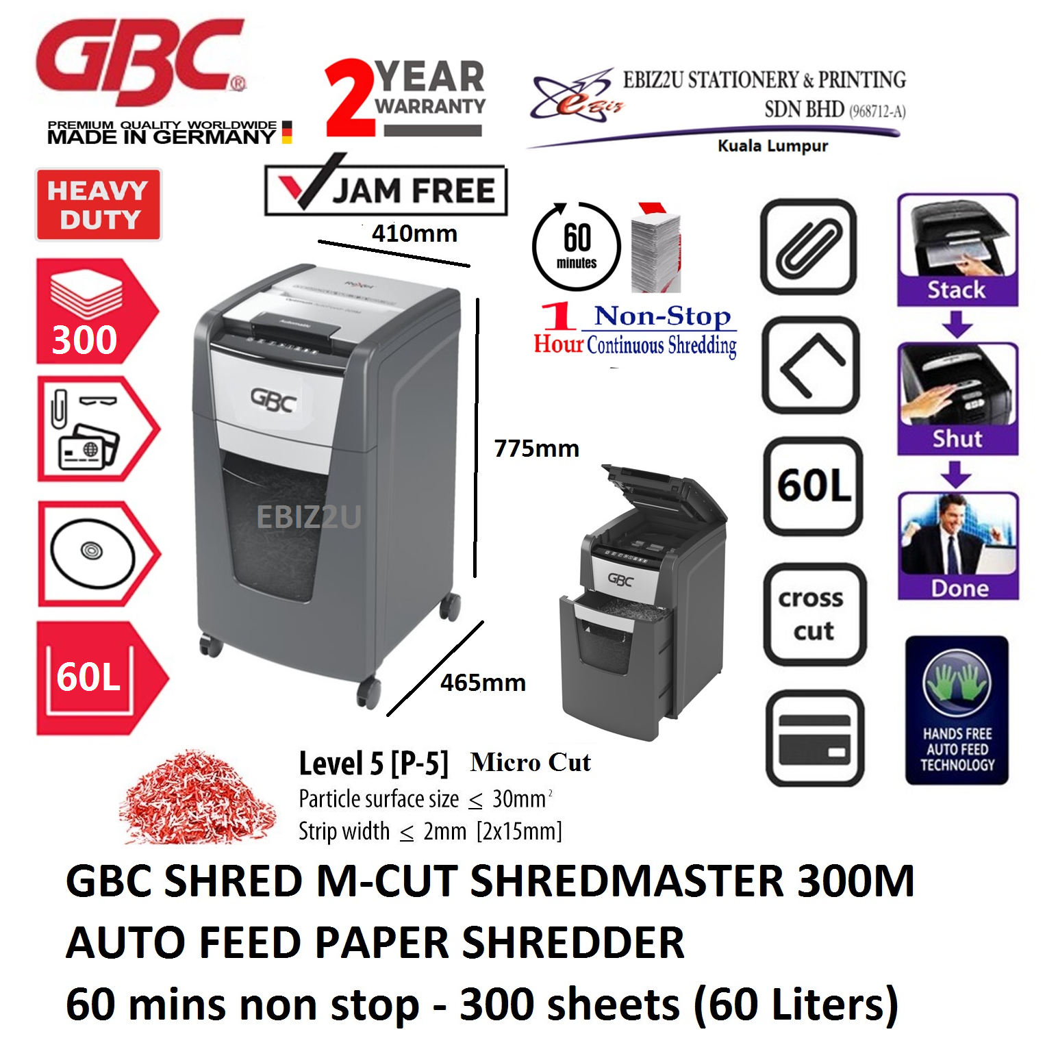 GBC SHRED M-CUT SHREDMASTER 300M AUTO FEED PAPER SHREDDER - 300 sheets (60 Liters) (Micro Cut, Paper Shredder, Shredder Machine, Office Shredder, Heavy Duty Shredder, Mesin Penghancur Kertas)